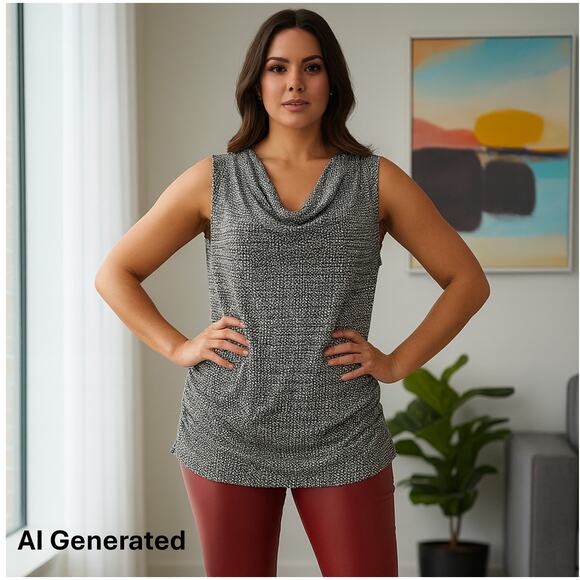 Coldwater Creek Women's sz L/14 Sleeveless Drape Neck Black & White Rushed Top - Picture 1 of 16